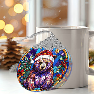 Bear Stained Glass Christmas Glass Ornament, Elegant Holiday Décor for Your Tree, Glass Ornament christmas 2024