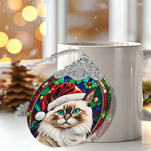 Christmas Cat Stained Glass Ornament | Unique Holiday Gift for Cat Lovers | Birman Cat