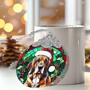 Christmas Dog Stained Glass Ornament | Unique Holiday Gift for Dog Lovers | Bloodhound