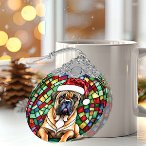 Christmas Dog Stained Glass Ornament | Unique Holiday Gift for Dog Lovers | Bullmastiff