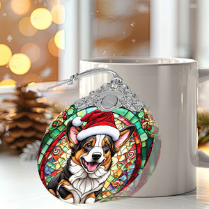 Christmas Dog Stained Glass Ornament | Unique Holiday Gift for Dog Lovers | Cardigan Welsh Corgi