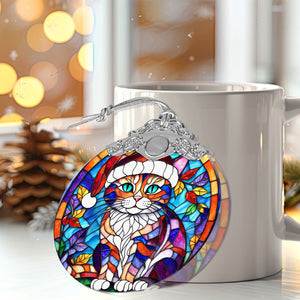 Christmas Cat Stained Glass Ornament | Unique Holiday Gift for Cat Lovers | Christmas Cat