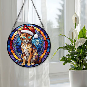 Christmas Cat Stained Glass Suncatcher | Unique Holiday Gift for Cat Lovers | Chausie Cat