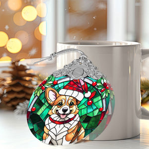 Christmas Dog Stained Glass Ornament | Unique Holiday Gift for Dog Lovers | Corgi