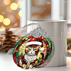 Christmas Cat Stained Glass Ornament | Unique Holiday Gift for Cat Lovers | Cymric Cat