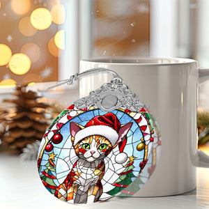 Christmas Cat Stained Glass Ornament | Unique Holiday Gift for Cat Lovers | Devon Rex