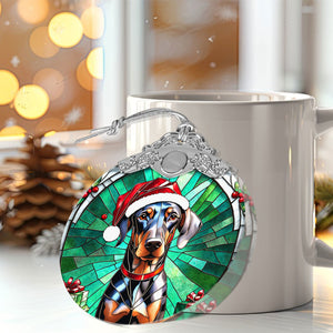 Christmas Dog Stained Glass Ornament | Unique Holiday Gift for Dog Lovers | Doberman