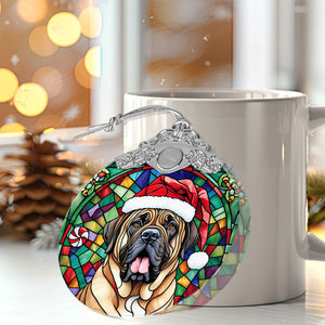 Christmas Dog Stained Glass Ornament | Unique Holiday Gift for Dog Lovers | English Mastiff