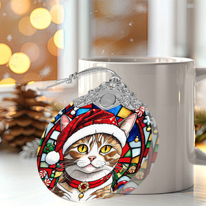 Christmas Cat Stained Glass Ornament | Unique Holiday Gift for Cat Lovers | European Shorthair