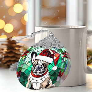 Christmas Dog Stained Glass Ornament | Unique Holiday Gift for Dog Lovers | French Bulldog