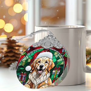 Christmas Dog Stained Glass Ornament | Unique Holiday Gift for Dog Lovers | Golden Retriever