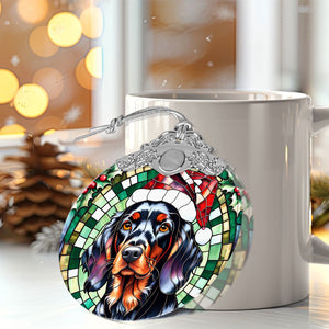 Christmas Dog Stained Glass Ornament | Unique Holiday Gift for Dog Lovers | Gordon Setter A02