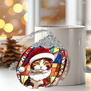 Christmas Cat Stained Glass Ornament | Unique Holiday Gift for Cat Lovers | Japanese Bobtail