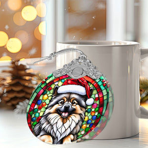 Christmas Dog Stained Glass Ornament | Unique Holiday Gift for Dog Lovers | Keeshond