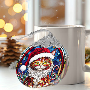 Christmas Cat Stained Glass Ornament | Unique Holiday Gift for Cat Lovers | LaPerm Cat