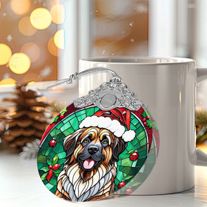 Christmas Dog Stained Glass Ornament | Unique Holiday Gift for Dog Lovers | Leonberger