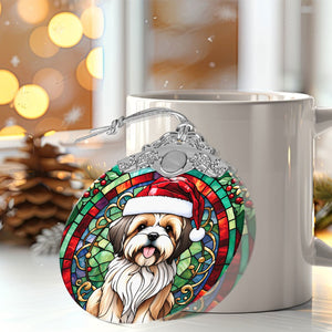 Christmas Dog Stained Glass Ornament | Unique Holiday Gift for Dog Lovers | Lhasa Apso