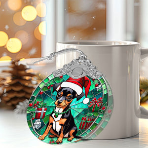 Christmas Dog Stained Glass Ornament | Unique Holiday Gift for Dog Lovers | Miniature Pinscher