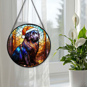 Christmas Dog Stained Glass Suncatcher | Unique Holiday Gift for Dog Lovers | Newfoundland