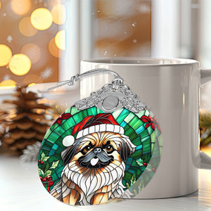 Christmas Dog Stained Glass Ornament | Unique Holiday Gift for Dog Lovers | Pekingese A02