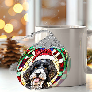 Christmas Dog Stained Glass Ornament | Unique Holiday Gift for Dog Lovers | Portuguese Water Dog