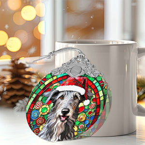 Christmas Dog Stained Glass Ornament | Unique Holiday Gift for Dog Lovers | Scottish Deerhound