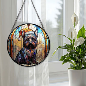 Christmas Dog Stained Glass Suncatcher | Unique Holiday Gift for Dog Lovers | Scottish Terrier