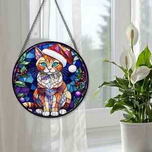 Christmas Cat Stained Glass Suncatcher | Unique Holiday Gift for Cat Lovers | Singapura Cat