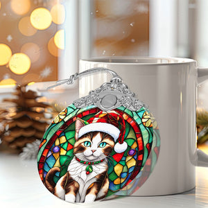 Christmas Cat Stained Glass Ornament | Unique Holiday Gift for Cat Lovers | Snowshoe