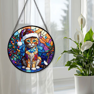 Christmas Cat Stained Glass Suncatcher | Unique Holiday Gift for Cat Lovers | Sokoke Cat