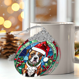 Christmas Dog Stained Glass Ornament | Unique Holiday Gift for Dog Lovers | Staffordshire Bull Terrier