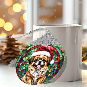 Christmas Dog Stained Glass Ornament | Unique Holiday Gift for Dog Lovers | Tibetan Spaniel