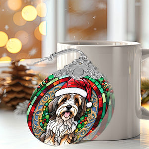 Christmas Dog Stained Glass Ornament | Unique Holiday Gift for Dog Lovers | Tibetan Terrier