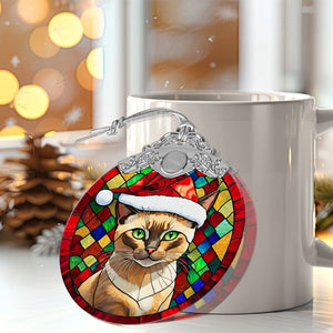 Christmas Cat Stained Glass Ornament | Unique Holiday Gift for Cat Lovers | Tonkinese