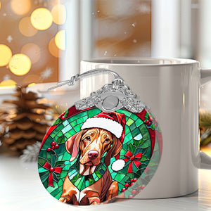 Christmas Dog Stained Glass Ornament | Unique Holiday Gift for Dog Lovers | Vizsla