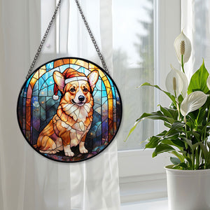 Christmas Dog Stained Glass Suncatcher | Unique Holiday Gift for Dog Lovers | Corgi