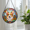 Corgi Stained Glass Suncatcher, Corgi Sunflower Suncatcher for Windows Stained Glass