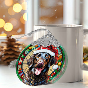 Christmas Dog Stained Glass Ornament | Unique Holiday Gift for Dog Lovers | Curly-Coated Retriever