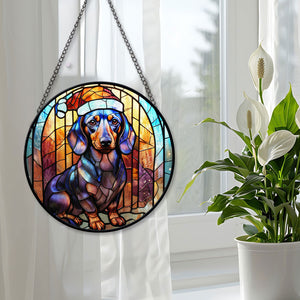 Christmas Dog Stained Glass Suncatcher | Unique Holiday Gift for Dog Lovers | Dachshund