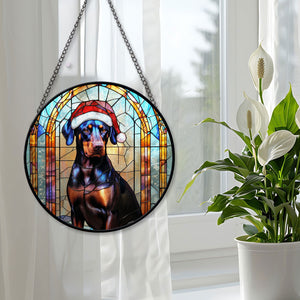 Christmas Dog Stained Glass Suncatcher | Unique Holiday Gift for Dog Lovers | Doberman