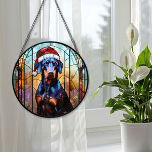 Christmas Dog Stained Glass Suncatcher | Unique Holiday Gift for Dog Lovers | Doberman