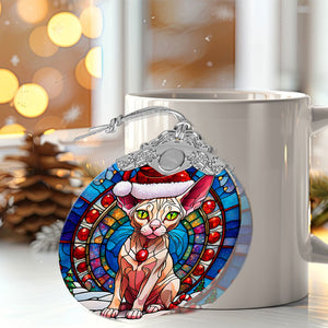 Christmas Cat Stained Glass Ornament | Unique Holiday Gift for Cat Lovers | Donskoy