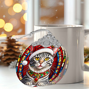 Christmas Cat Stained Glass Ornament | Unique Holiday Gift for Cat Lovers | Egyptian Mau