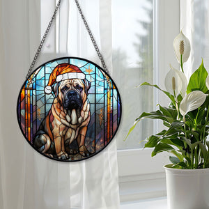 Christmas Dog Stained Glass Suncatcher | Unique Holiday Gift for Dog Lovers | English Mastiff