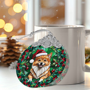 Christmas Dog Stained Glass Ornament | Unique Holiday Gift for Dog Lovers | Finnish Spitz