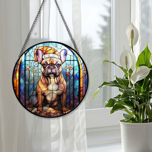 Christmas Dog Stained Glass Suncatcher | Unique Holiday Gift for Dog Lovers | French Bulldog