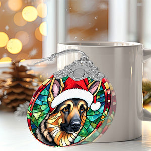 Christmas Dog Stained Glass Ornament | Unique Holiday Gift for Dog Lovers | German Shepherd