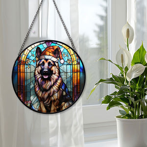 Christmas Dog Stained Glass Suncatcher | Unique Holiday Gift for Dog Lovers | German shepherd