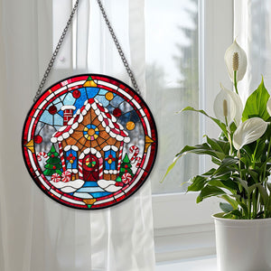 Gingerbread & House Stained Glass Suncatcher, Gingerbread & House Suncatcher for Windows Stained Glass A02