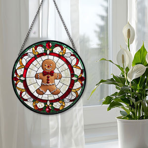 Gingerbread Stained Glass Suncatcher, Gingerbread Suncatcher for Windows Stained Glass